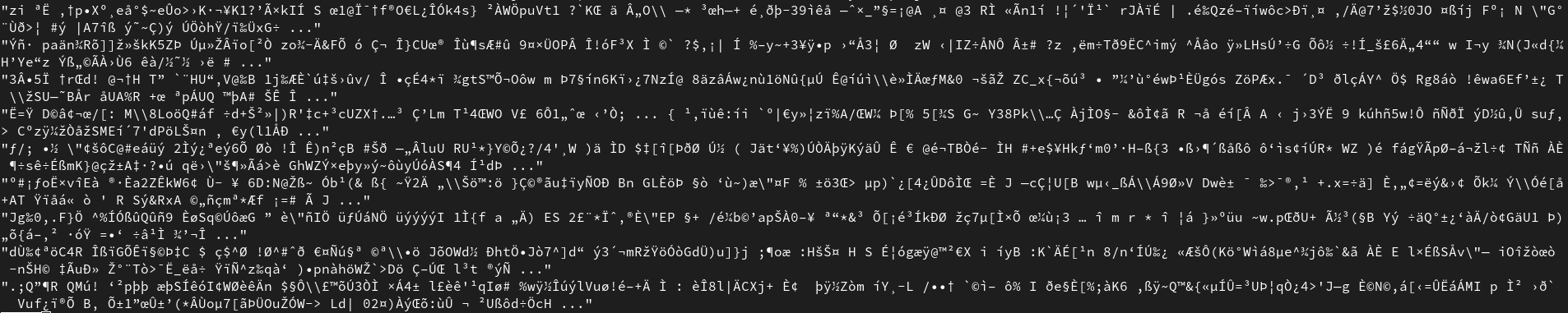 a screenshot of the raw output from the Bing API, showing the random bytes